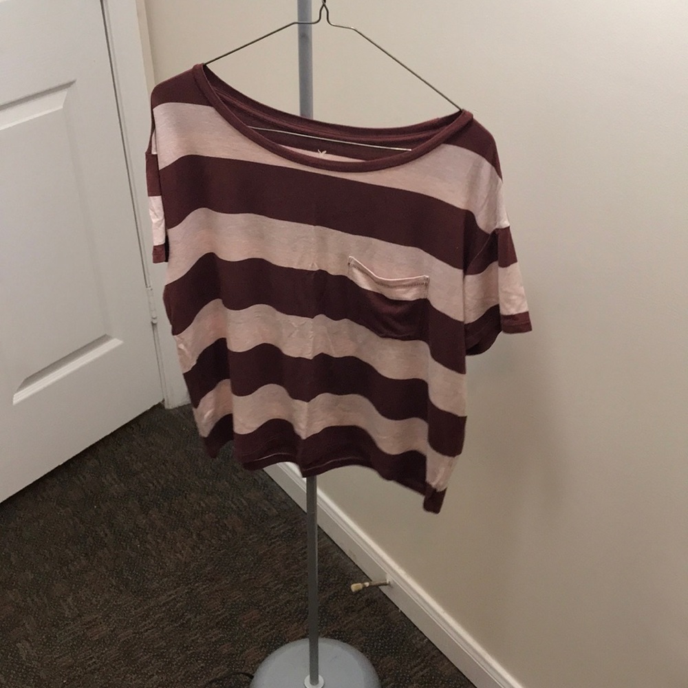 Striped Maroon America Eagle Pocket T-Shirt